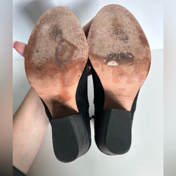 Cole Haan Minna Bootie Black Suede Size 6.5 Buckle Straps Stacked Heel GRAND OS - Picture 7 of 10